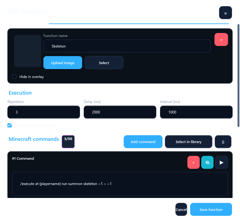H2STREAM Minecraft function execution editor